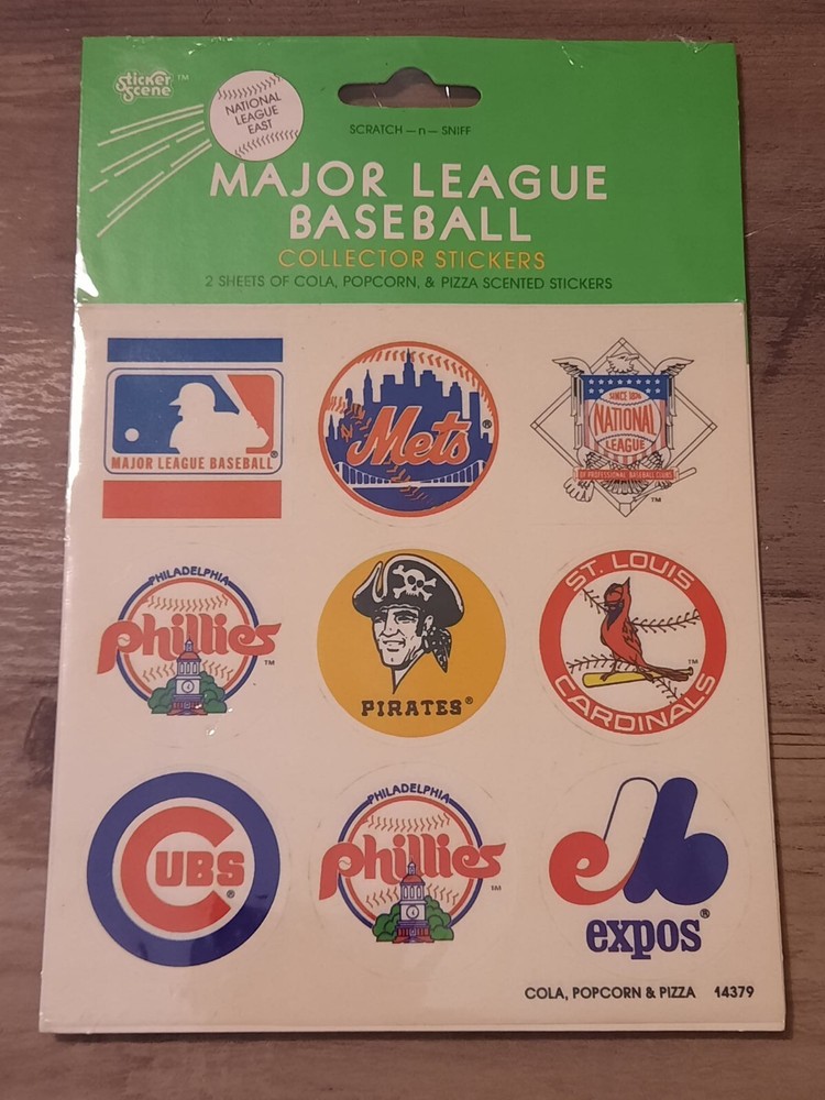 Vintage Scratch Sniff Sticker Scene MLB National League East COLA POPCORN PIZZA