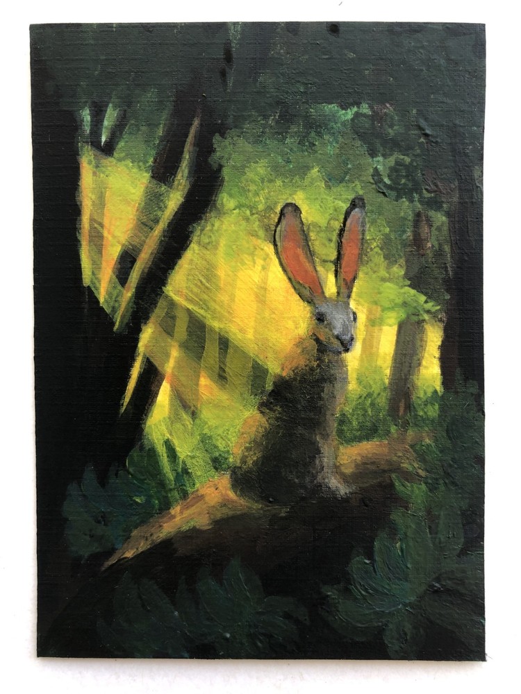 ACEO Original Art Forest Hare – OOAK Abstract Acrylic Painting 2.5