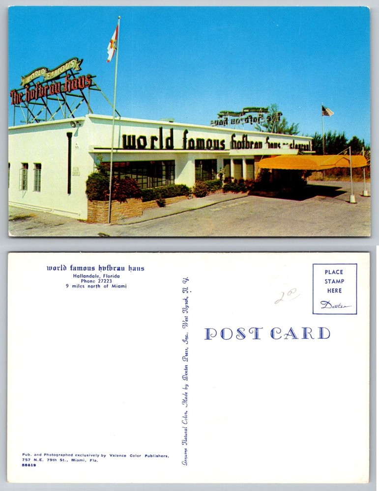 Vintage Hofbrau Haus Hallandale Florida Restaurant Postcard Dexter Press