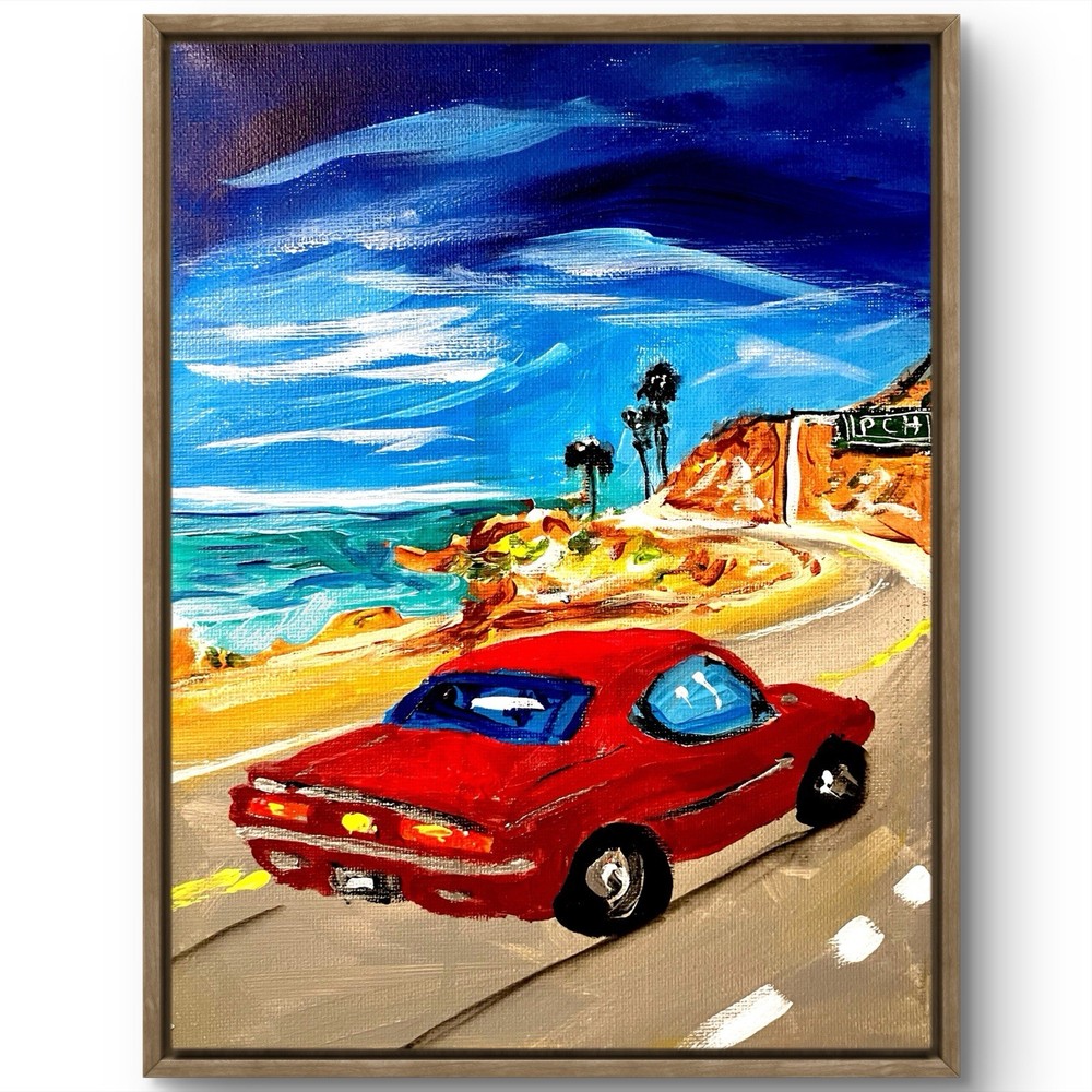 TITA PAINTZ Classic Car California PCH Landscape Hand Painted Wall Art 8x10