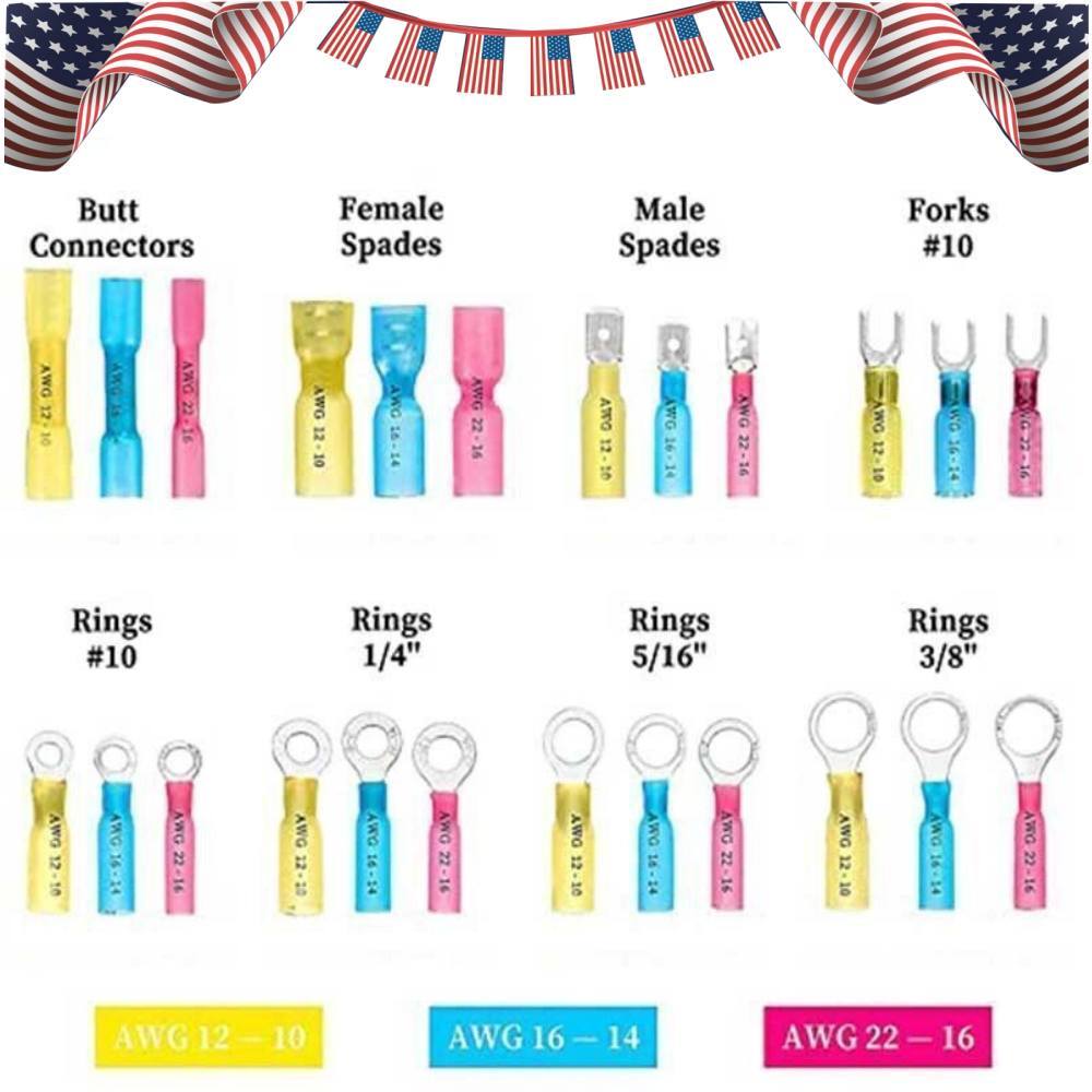 Heat Shrink Electrical Wire Terminal Connectors Ring Spade Crimp Assortment USA