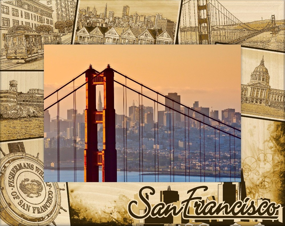 San Francisco California Laser Engraved Wood Picture Frame (4 x 6)