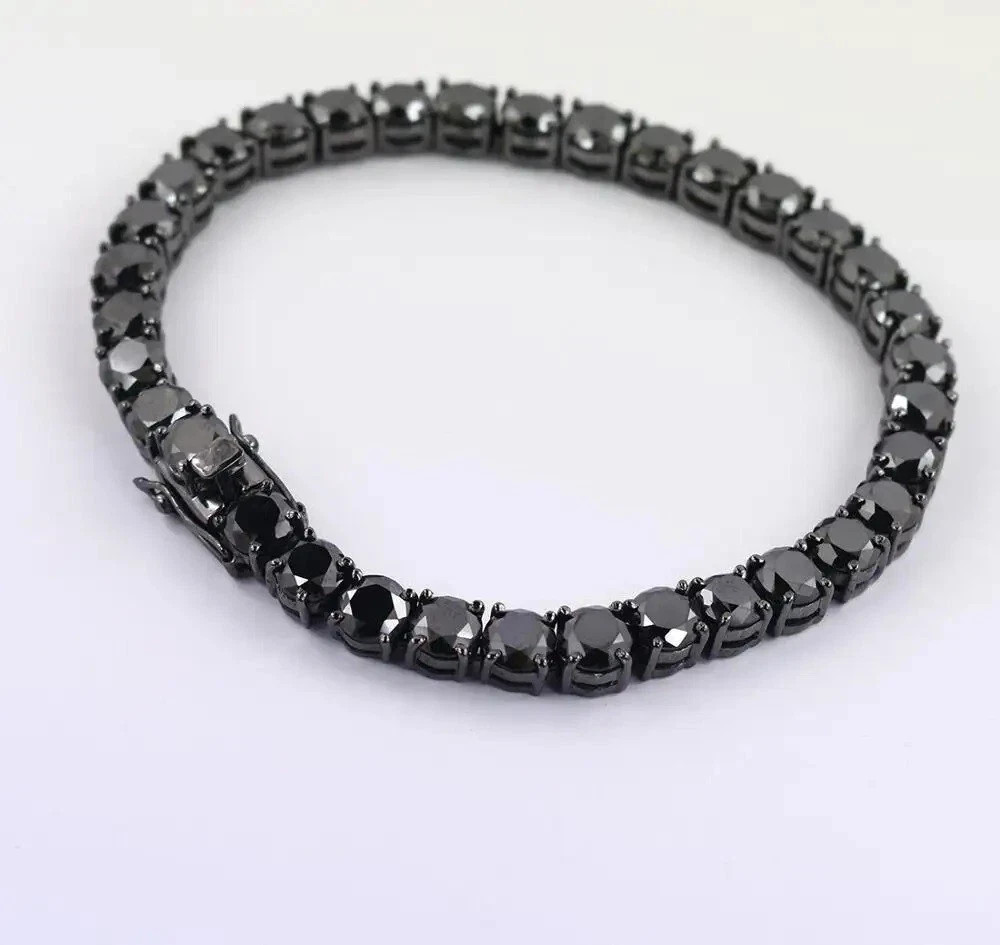 Mens Tennis Bracelet 12Ct Lab-Created Black Diamond 14K Black Gold Plated 7.5