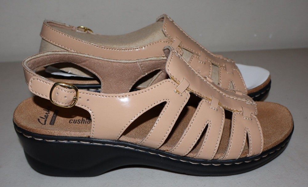 Clarks Leximarigold Q Nude Leather Buckle Sandal Heels Size 10 M