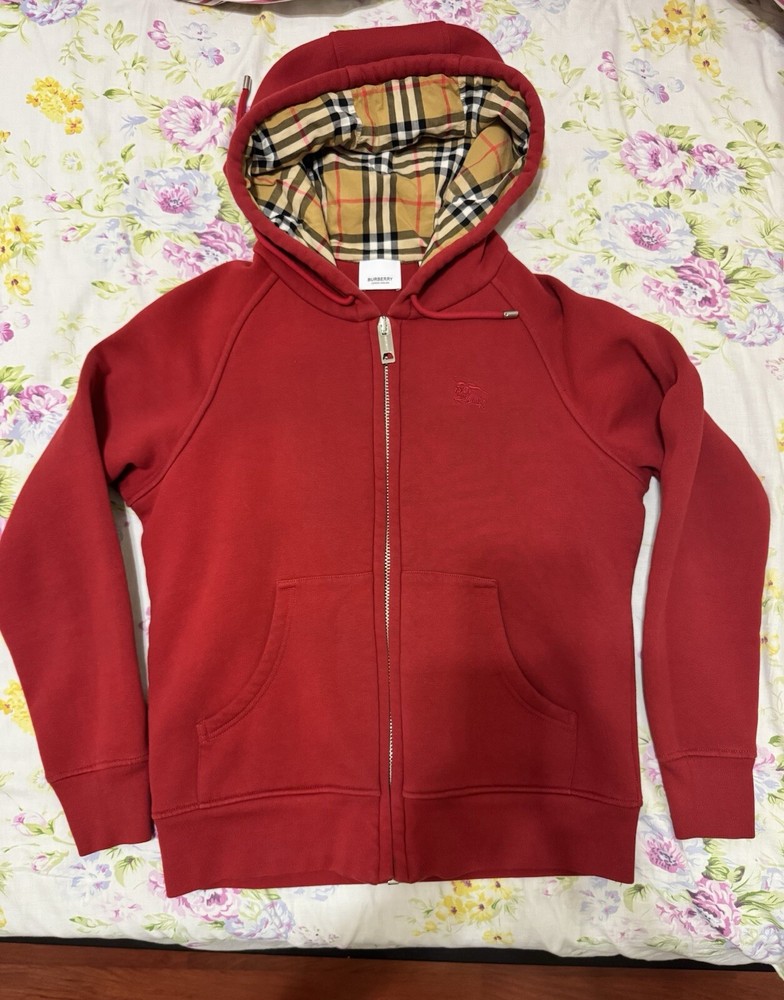 Burberry Women’s Red Check Full Zip Hoodie Size XS