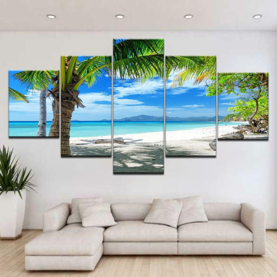 Beautiful Tropical Sea Maldives Islands Palm Tree Ocean White Sandy Beach Framed
