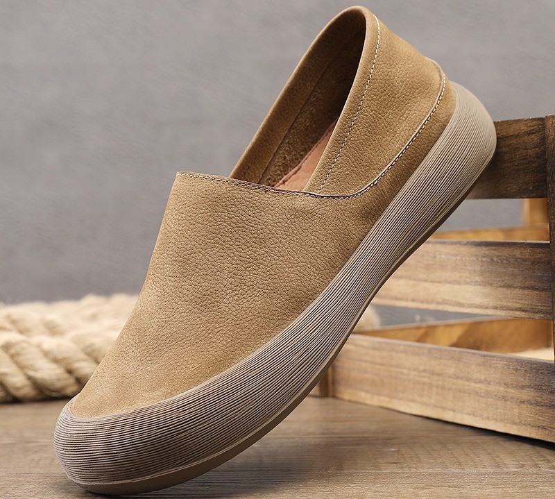 Men's Mules Slip on Casual Loafers Shoes Round Toe Leather Driving Spring Shoes