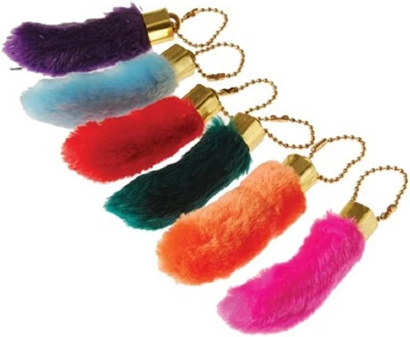 12 Assorted Faux Lucky Rabbit's Foot Key Chains - Colorful & Fun Accessories