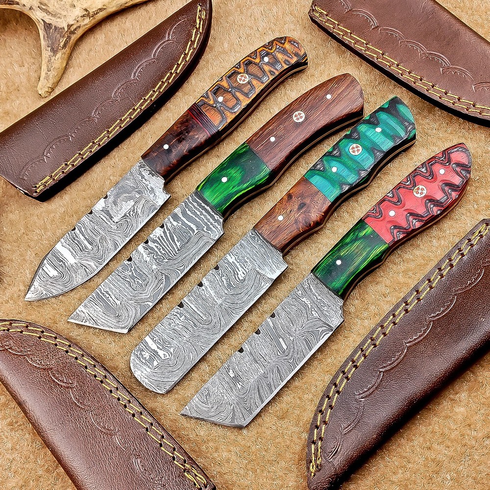 4 Pcs Damascus Blade Skinner Knives Set | 8