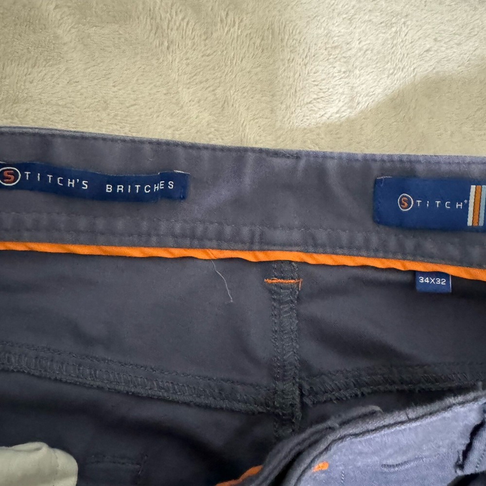 Stitch Pants Mens 34x32 Blue Solid Cotton Britches Golf Performance Preppy