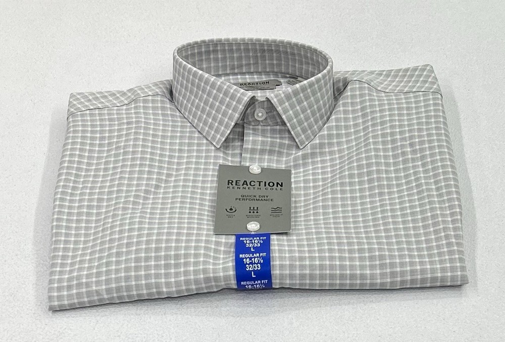 Kenneth Cole Men's Quick Dry Performance Dress Shirt, Gray, L (16-16.5, 32/33)