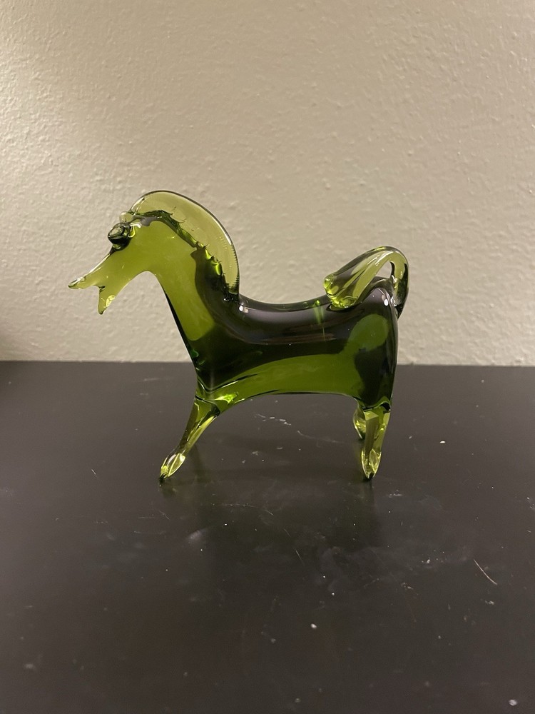 Vintage Viking Green Glass Horse Figurine MCM Mid-Century Modern