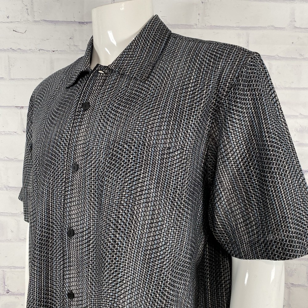 Jhane Barnes Shirt Men's Size XL Button Up Short Sleeve Cotton Abstract