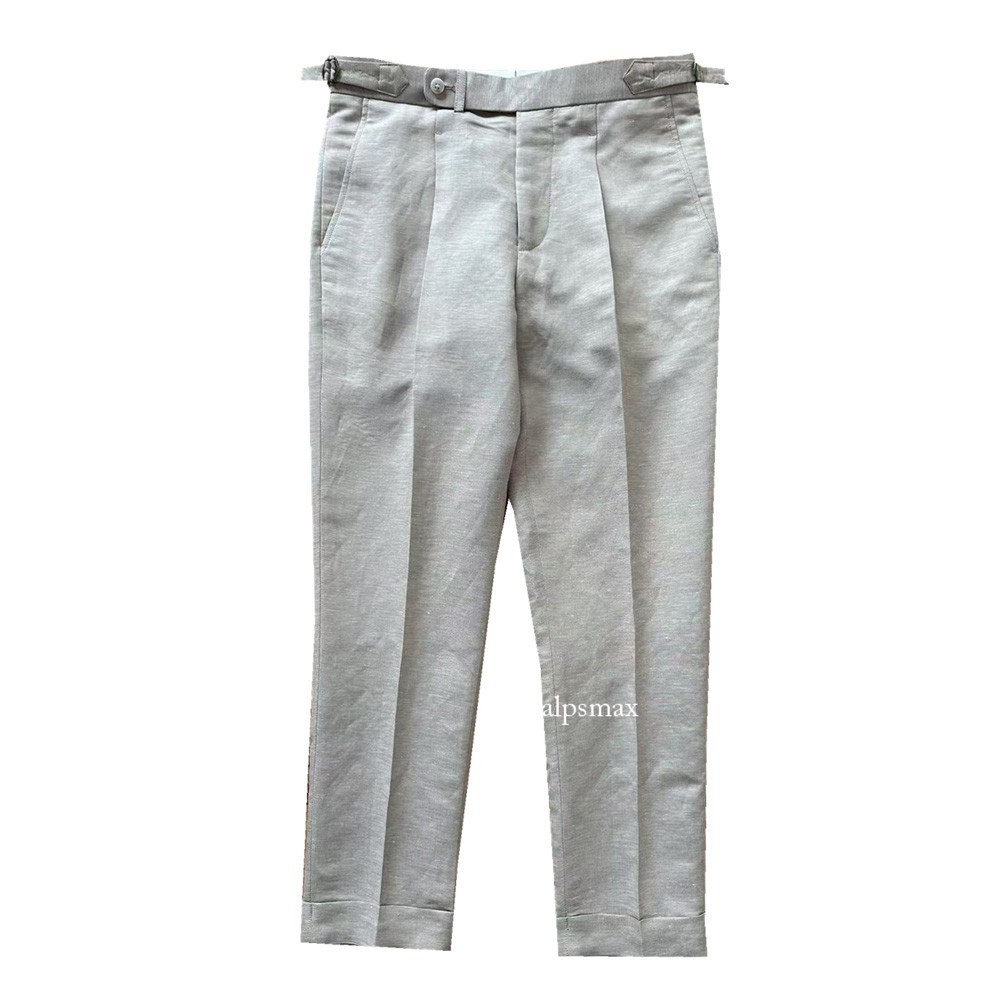 Men's Gray Linen Gurkha Trousers with Adjustable Waist