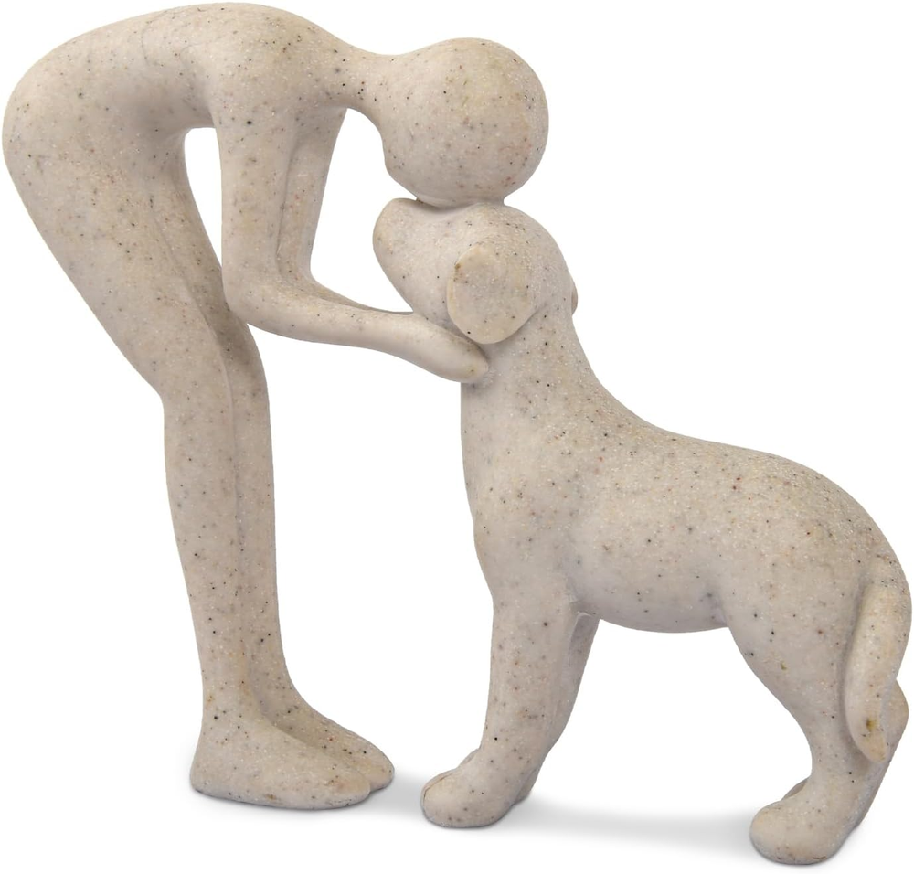Dog Sculpture Home Decor Cute Man and Dog Statue Decoration for Office、Living Ro