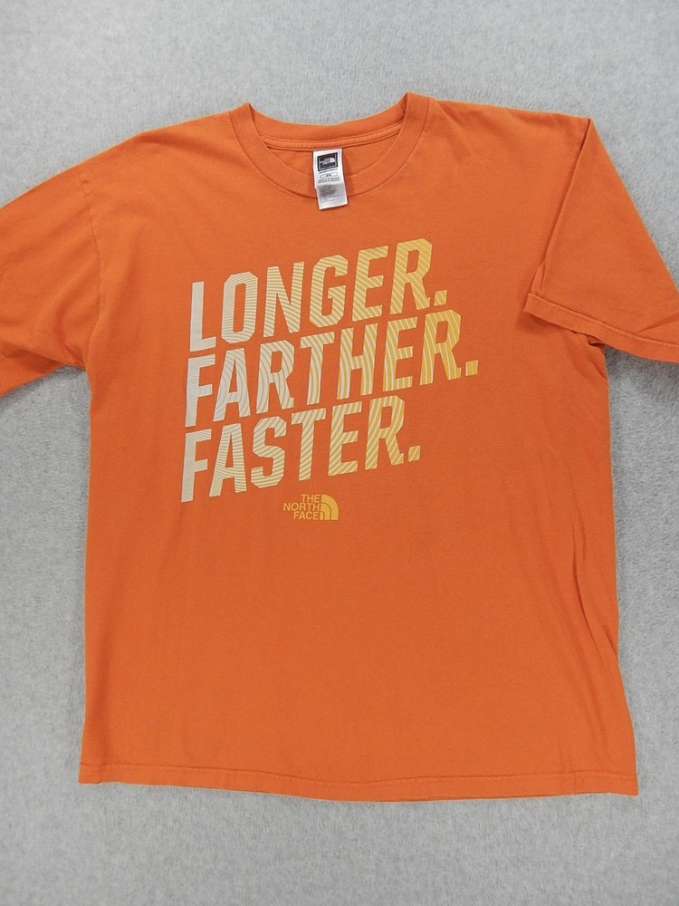 North Face LONGER FARTHER FASTER Short Sleeve Cotton Climbing Shirt Mens Medium