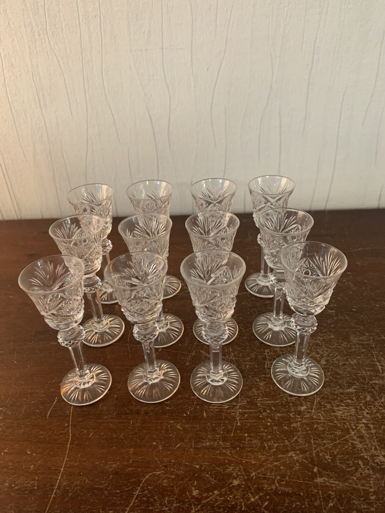 Lot Of 12 Crystal Digestif Glasses By Saint Louis Cut Model (Price For 12)