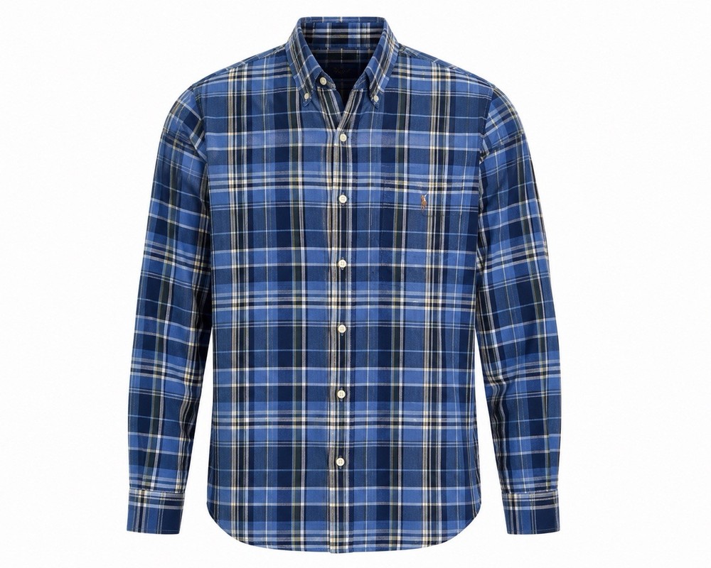 LN Polo Ralph Lauren Classic Fit Long Sleeve Button Down Shirt Blue Plaid Size L