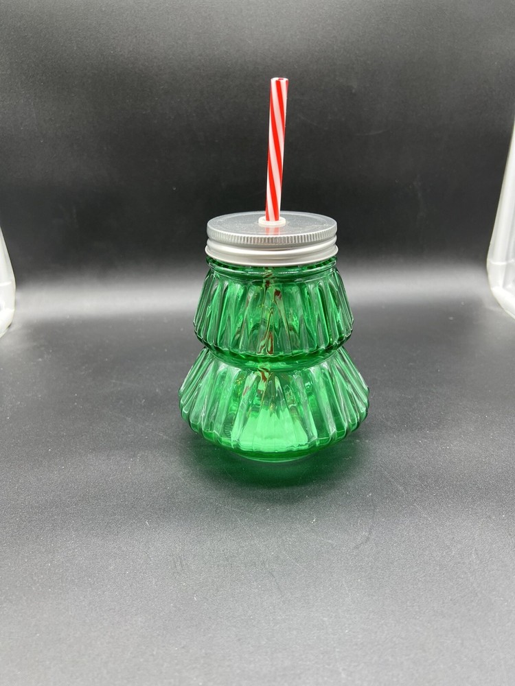 Festive Green Christmas Tree Sipper with Straw Lid  