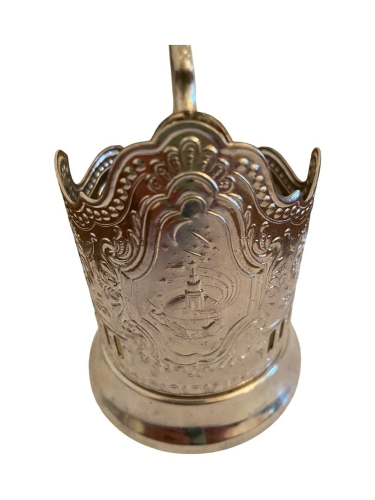 Vintage Soviet Russian Glass Tea Holder Melchior “Cosmos” Rocket USSR