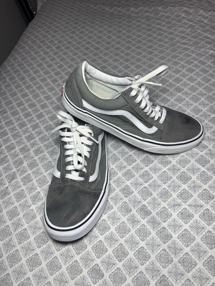 VANS Old Skool Gray White Canvas Men's  Retro Casual Sneakers Lace Up