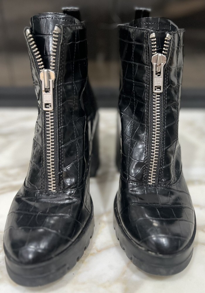 BP Marley Croc Embossed Front Zip Bootie Black Women's Size 8.5M