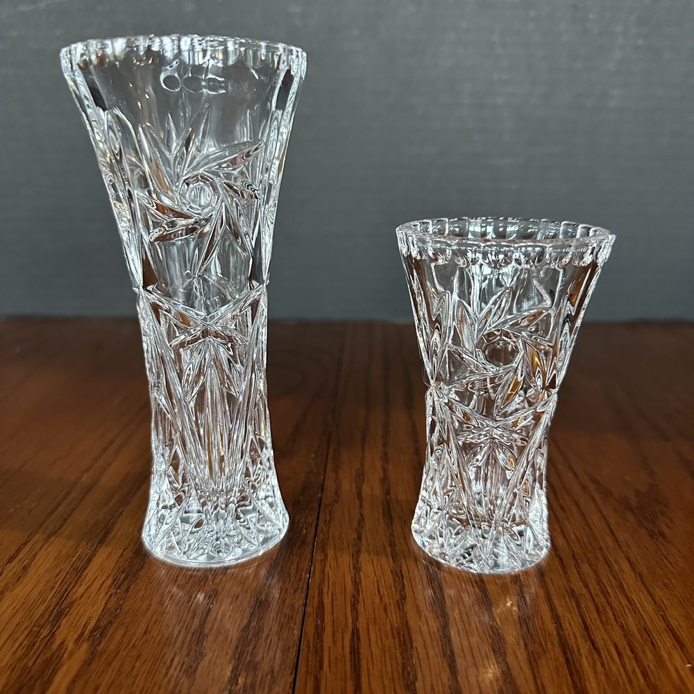 Lenox Starburst Crystal Bud Vases Set of 2 Pinched Rim Czech Glass