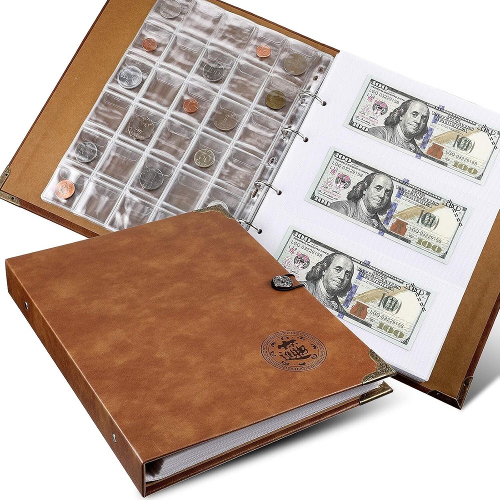 Currency Album Coin Collecting Book Holder with 150 Coin Pockets and 240 Paper C