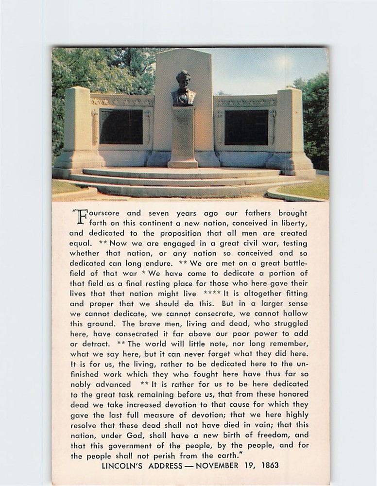 Postcard Lincoln Speech Memorial & Gettysburg Address Gettysburg Pennsylvania