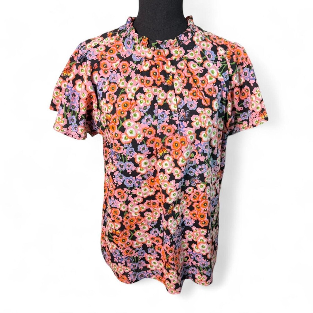 Banjanan for Tuckernuck Flowers & Butterflies Cotton Blouse with Ruffles sz S