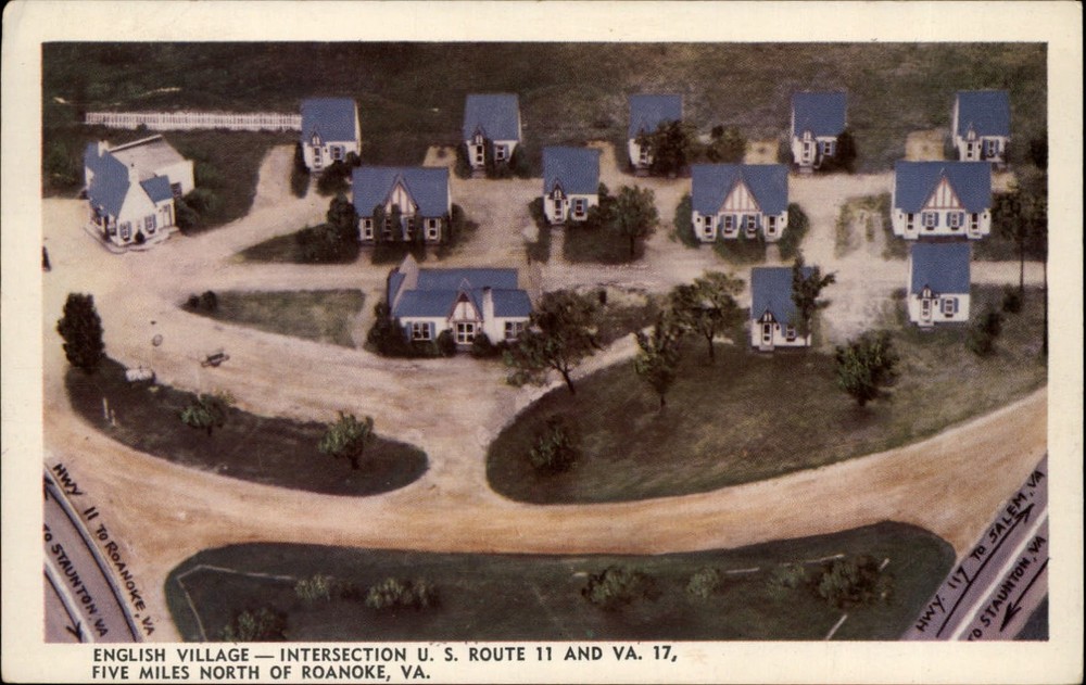 Roanoke Virginia English Village aerial view vintage postcard mailed 1951