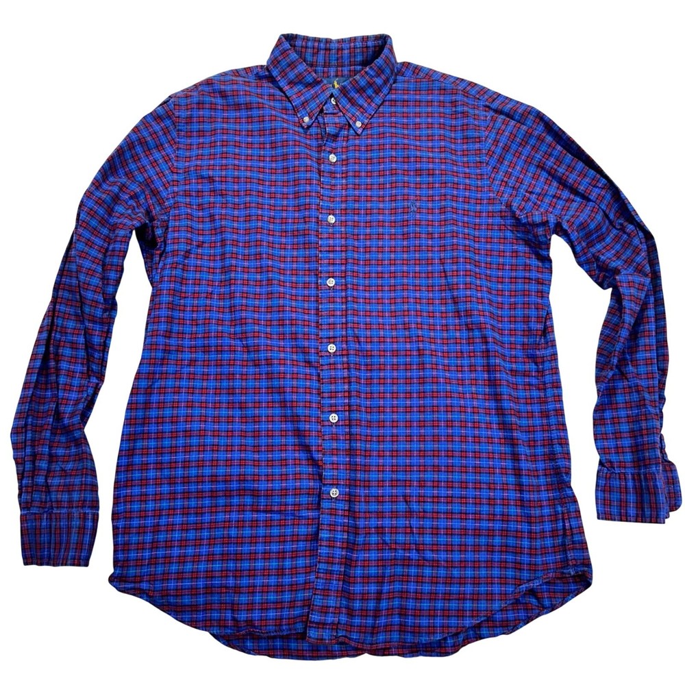 Ralph Lauren Classic Fit Plaid Button Down Shirt Mens Large Blue Red