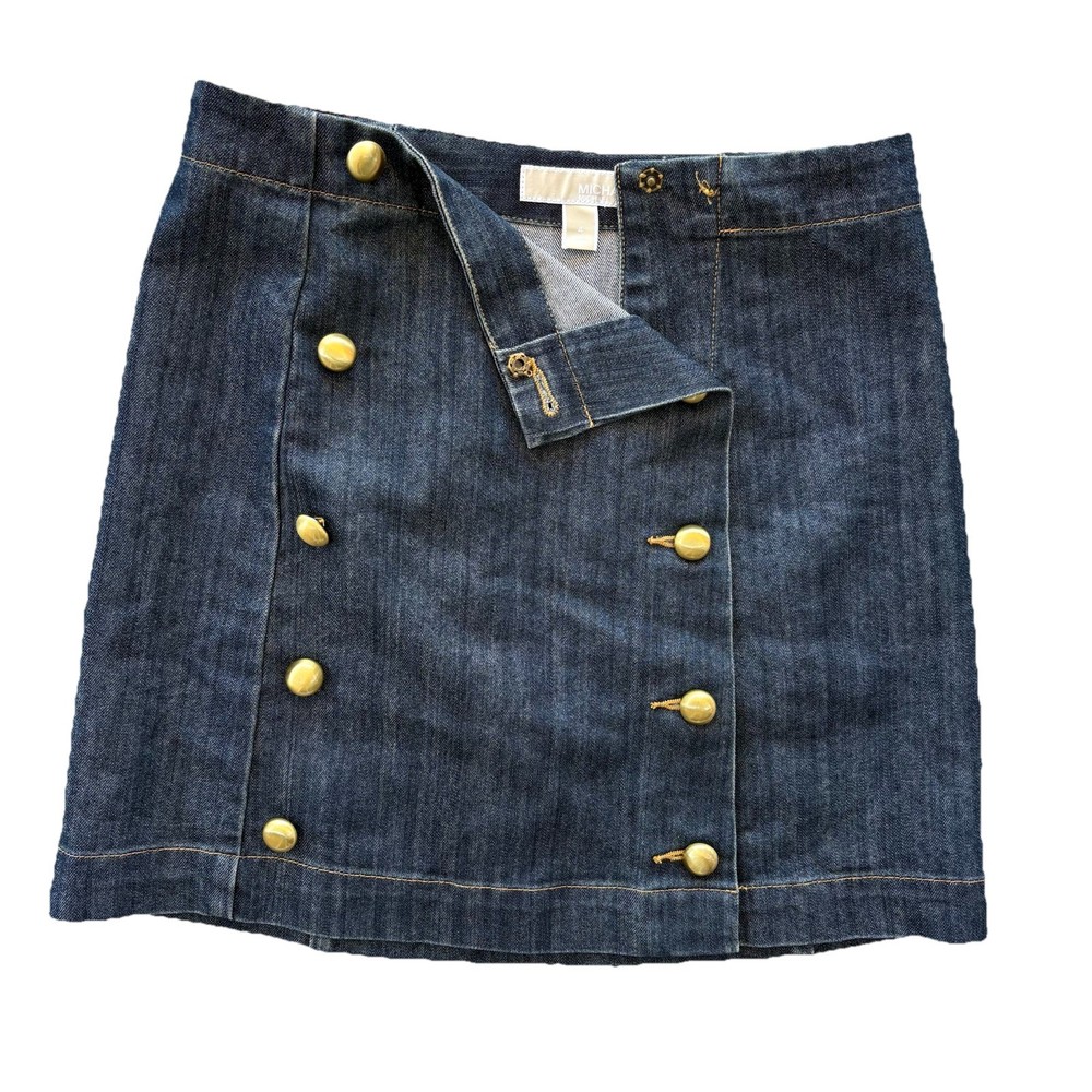 Michael Kors Denim Mini Skirt Size 4 Gold Button Is Missing