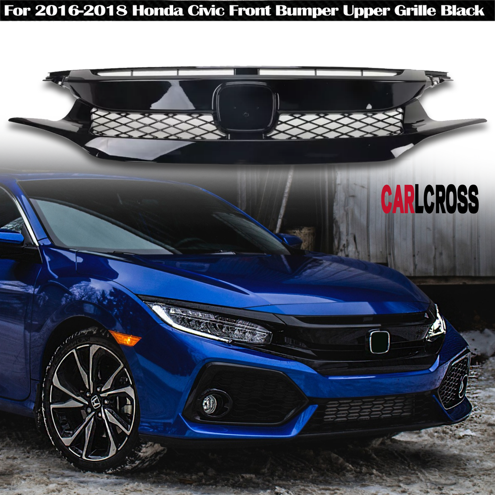 2016-2018 Honda Civic Black Mesh Front Hood Grille OEM Style