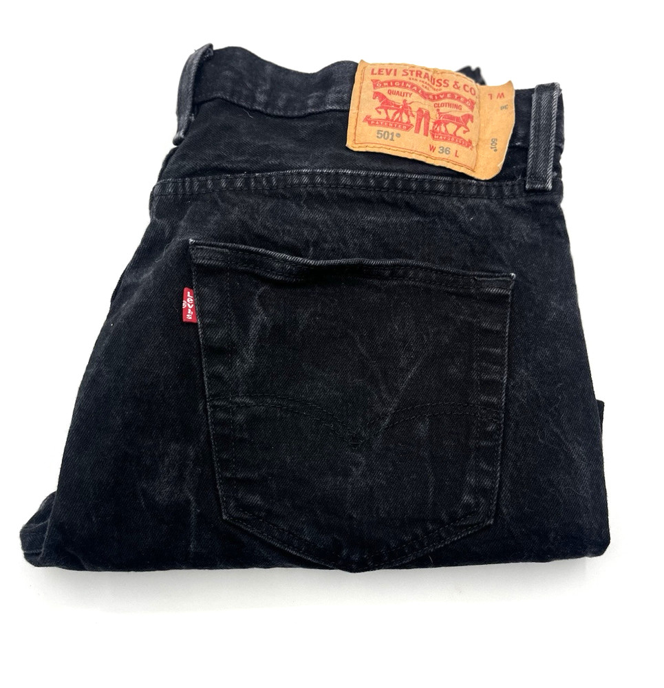 Levis 501 Shorts Mens Size 36  Distressed Black Denim Button Fly Red Tab Logo
