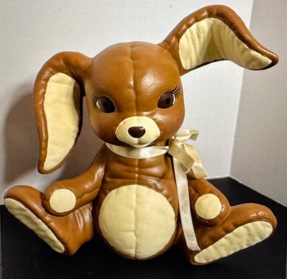 VTG Kimple Mold Bunny Rabbit Bank Figurine Pink Hand Painted Ceramic Easter 8.5