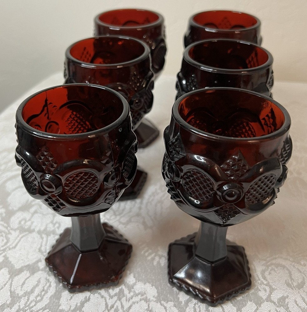 Avon 1876 Cape Cod Ruby Red Glass Goblet Wine Vintage Glasses Set of 6