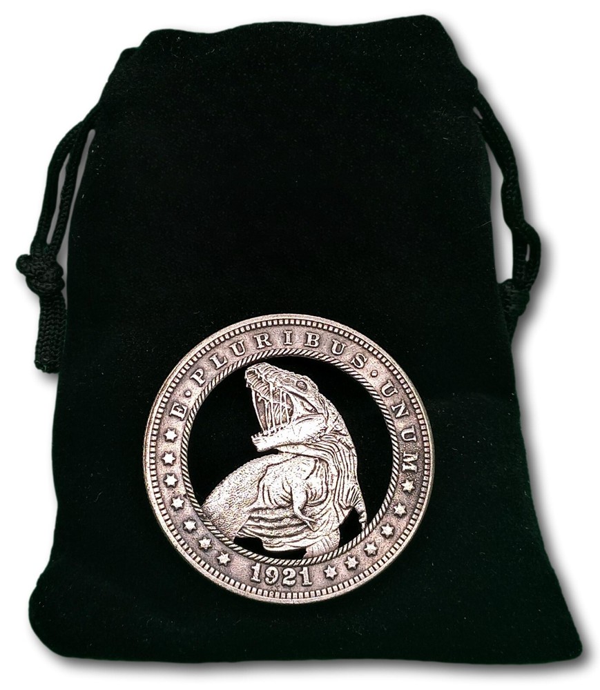 Cut Coin Dollar Dinosaur Raptor T-Rex Prehistoric Fantasy Hobo Coin Art