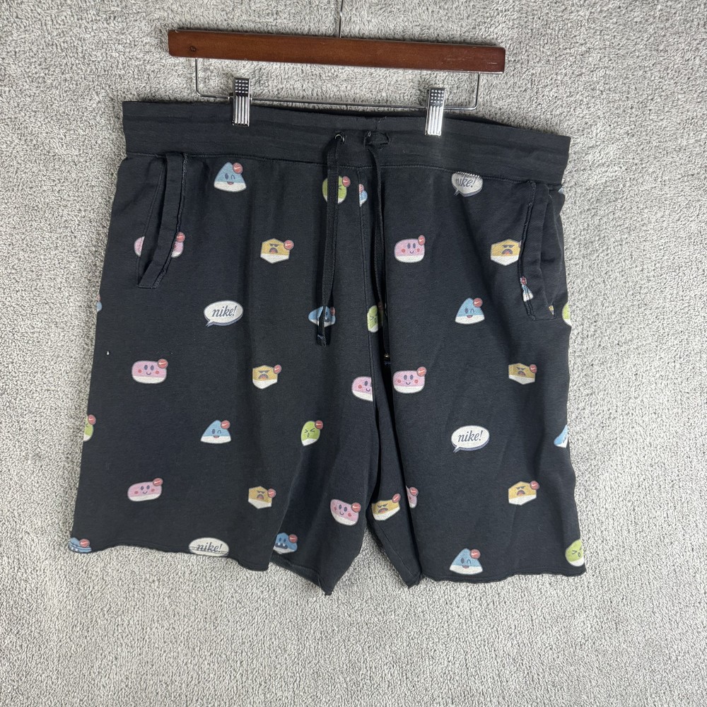 Nike Sweat Shorts Mens 2XL Gray Emoji Print Fleece Drawstring Pockets Casual