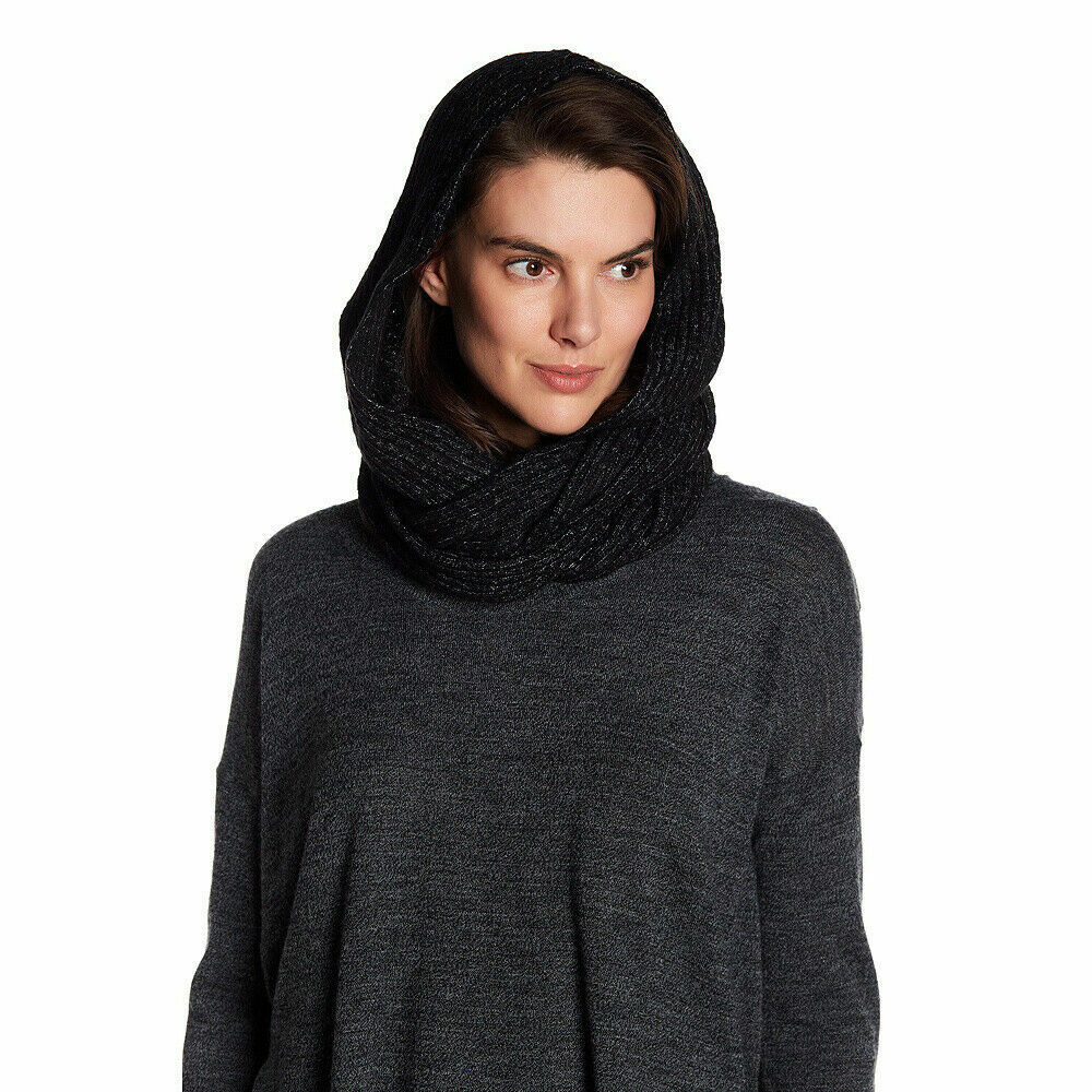 FP Black Bottom Line Hooded Rib Knit Infinity Scarf Wrap  