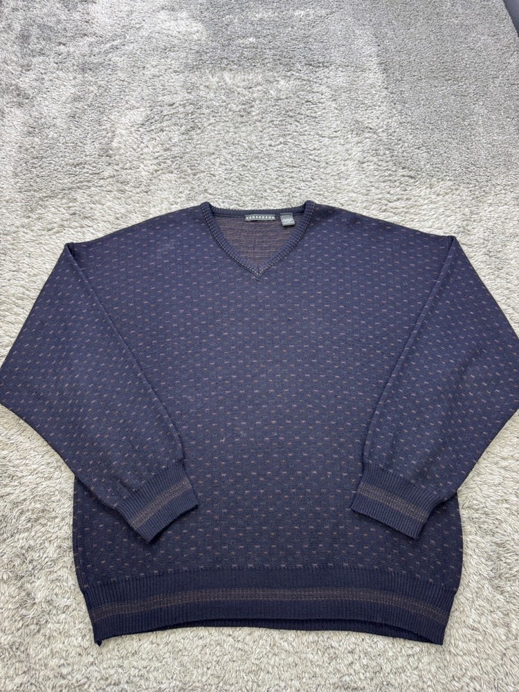 Consensus Sweater Men 2XL Geometric Merino Wool V Neck Grandpa Pullover Italy