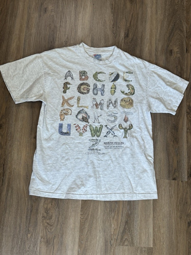 Vintage 1989 Hanes Fishabet Mindy Matthews Sea Life Alphabet T-Shirt Size Large