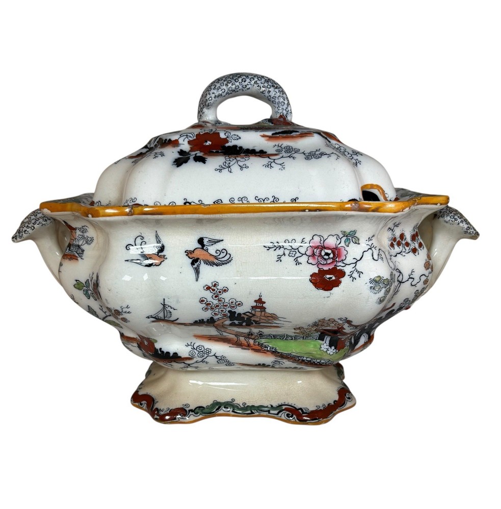 Masons Ironstone Mandalay Large Lidded Soup Tureen Rare Damaged Antique