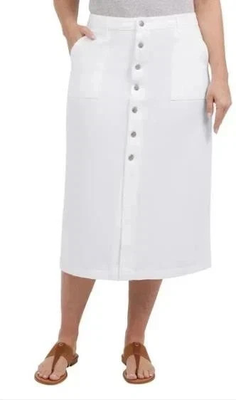 Wrangler Women's Size 16 White Denim Button Midi Skirt NWT