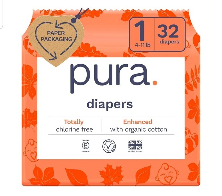 NEW Pura Organic COTTON DISPOSABLE Diapers SIZE 1