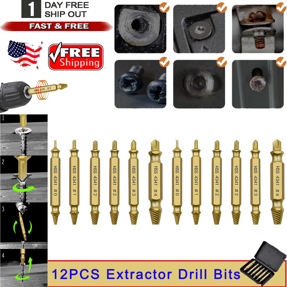 Screw Extractor Set Stripped Damage Broken Bolt Remover Drill Bit Hand Tool Kit