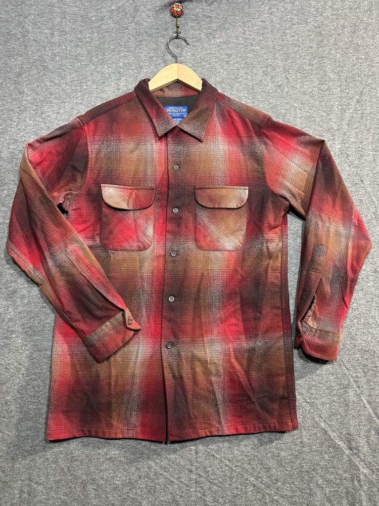 Pendleton The Original Board Shirt 100% Virgin Wool Red Plaid Mens Size Medium