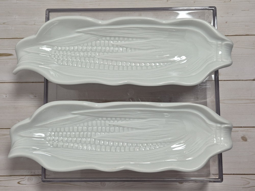 Pillivuyt Corn on the Cob Dish Holders Plates Porcelain France Set of 2