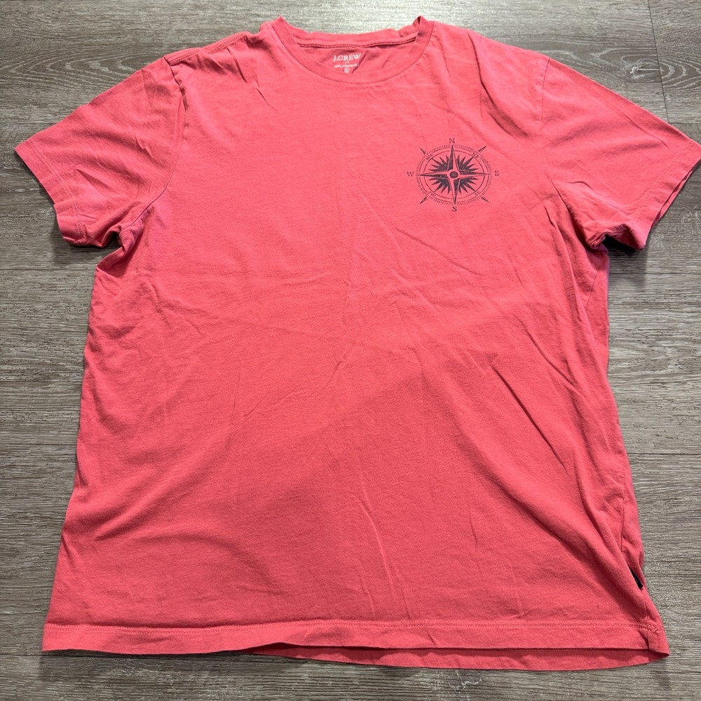 J Crew Shirt Adult Large Pink Tee Compass Logo Short Sleeve 100% Cotton Casual
