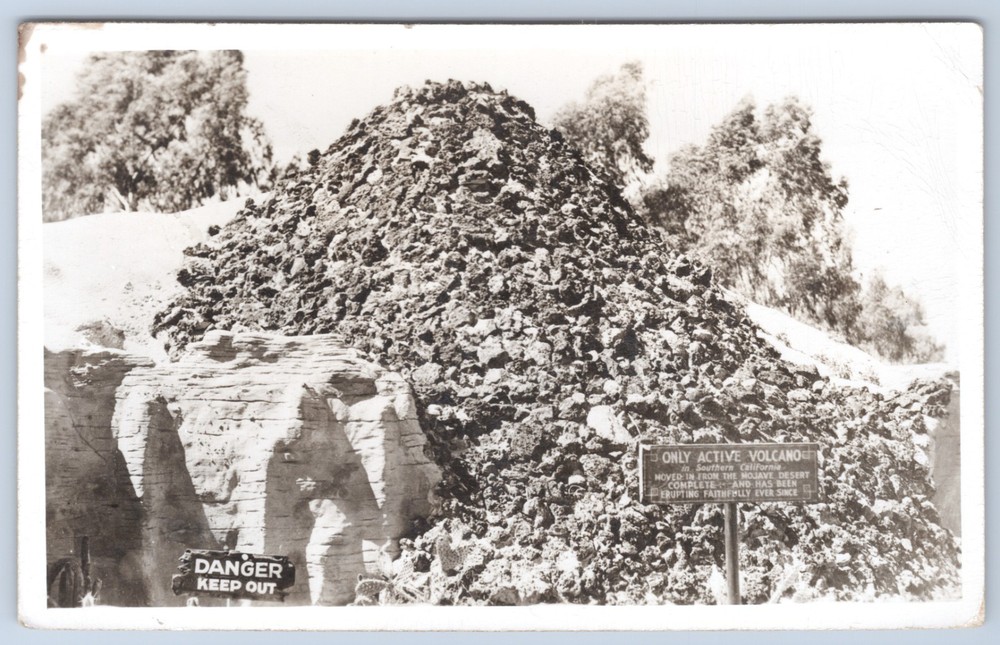 RPPC CA Buena Park Knott’s Berry Farm Active Volcano Real Photo Postcard
